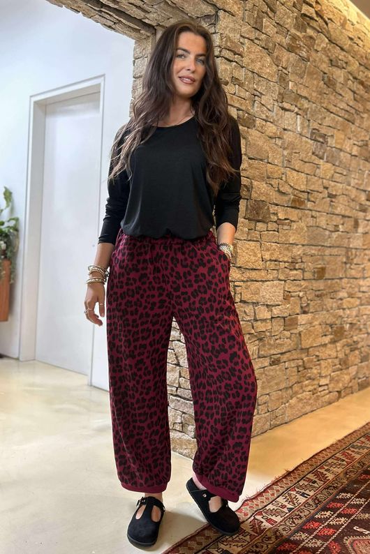 The Scamp Leopard Demi Bloom Pant Bordeaux